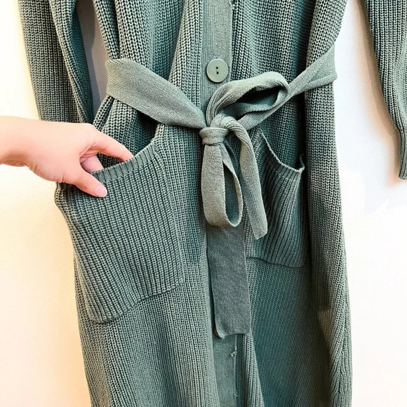 SER.O.YA Amanda Green Knit V Neck Tie Waist Button Down Sweater Maxi Dress L - Picture 4 of 13